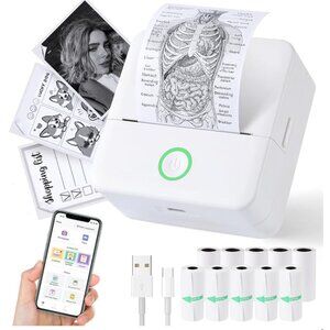 Print Pods Mini Printer, Thermal Inkless Sticker Maker with 10 Rolls Printing Pa